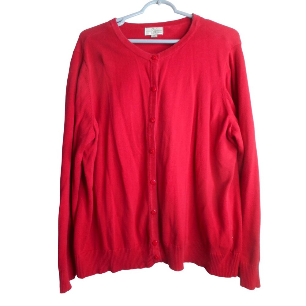 Studio Works Womens Red Button Front Cardigan Knit Long Sleeve Cotton Size 2X